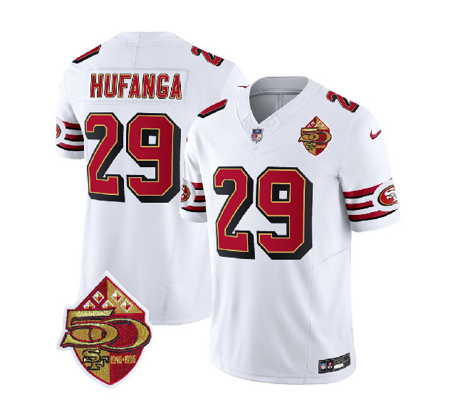 Men's San Francisco 49ers #29 Talanoa Hufanga White 2023 F.U.S.E. 50th Patch Throwback Football Stitched Jersey
